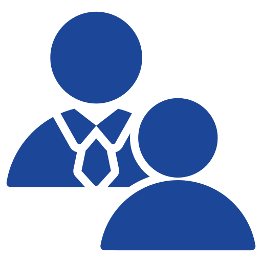 Blue icon of a person with a question mark.