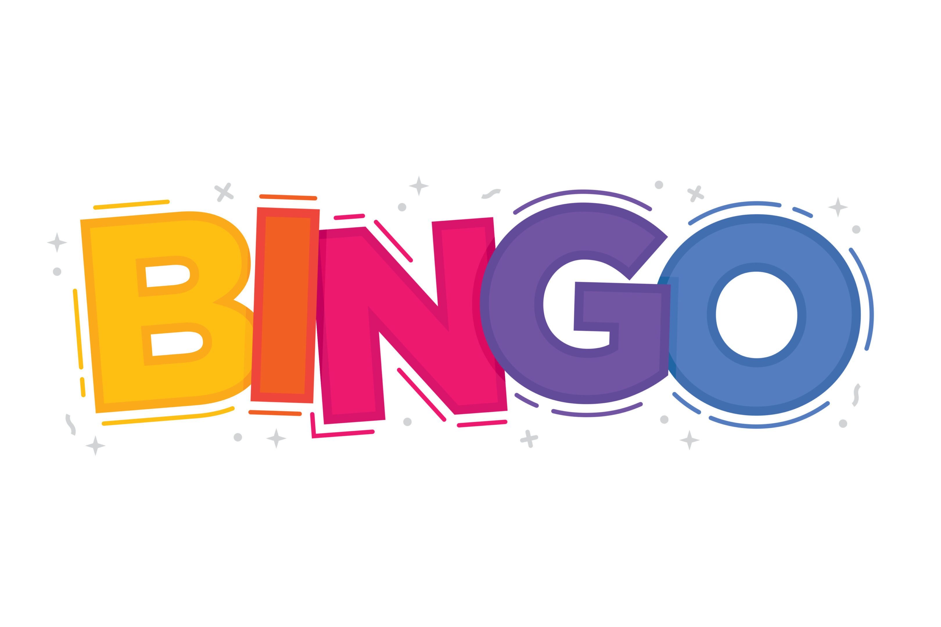 Colorful Bingo letters with confetti background.